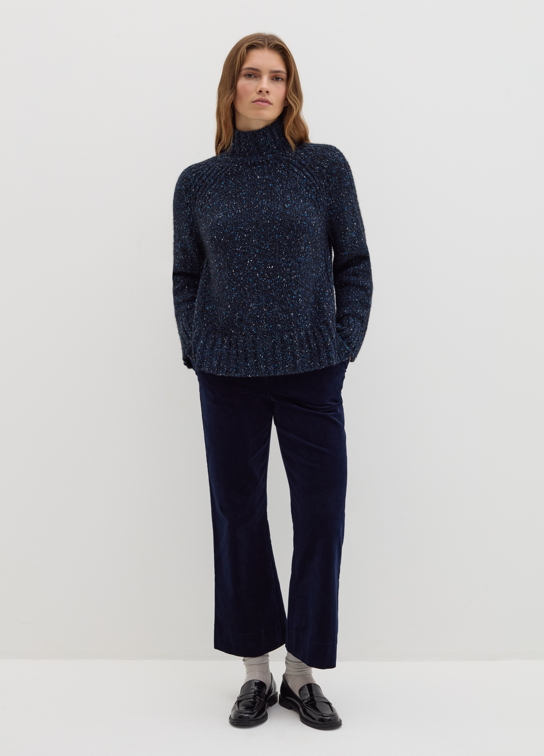 Stefanel - Dolcevita in filato bottonato di misto seta, Donna, Blu navy, Taglia XS