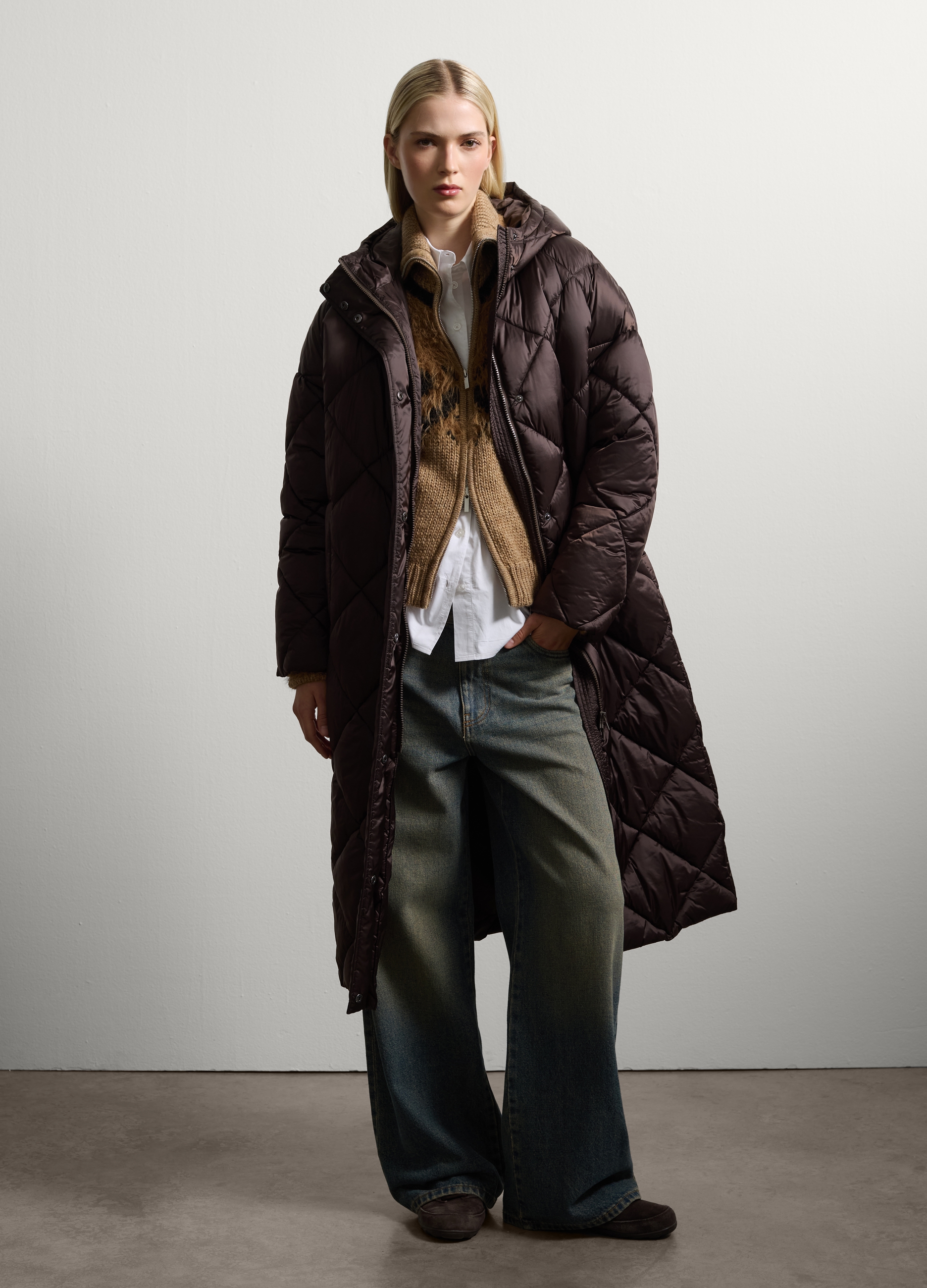 Stefanel - Giacca imbottita marrone con cappuccio, Donna, Marrone scuro, Taglia XS